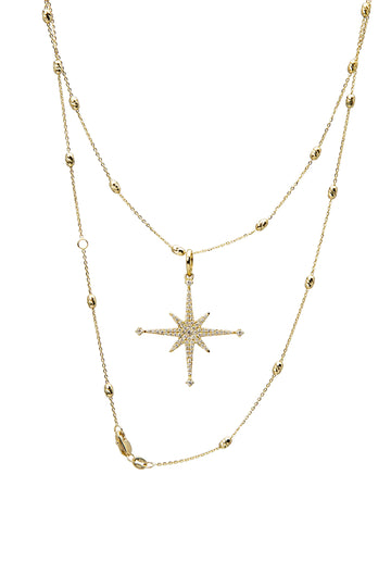 Large Diamond Stella Star Necklace on Lunar Chain in Yellow Gold