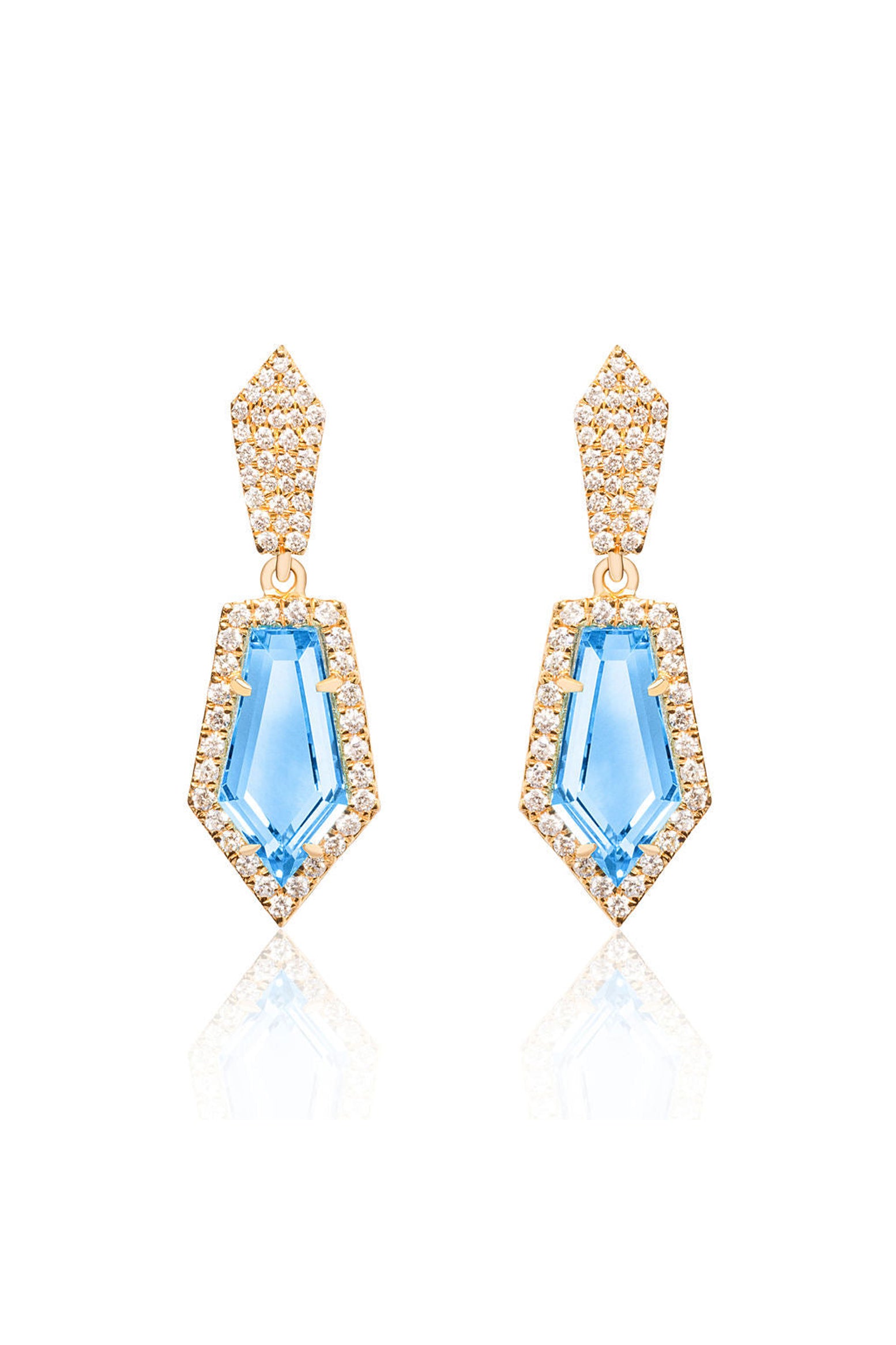 Blue Topaz Diamond Kite Earrings in 18k Yellow Gold