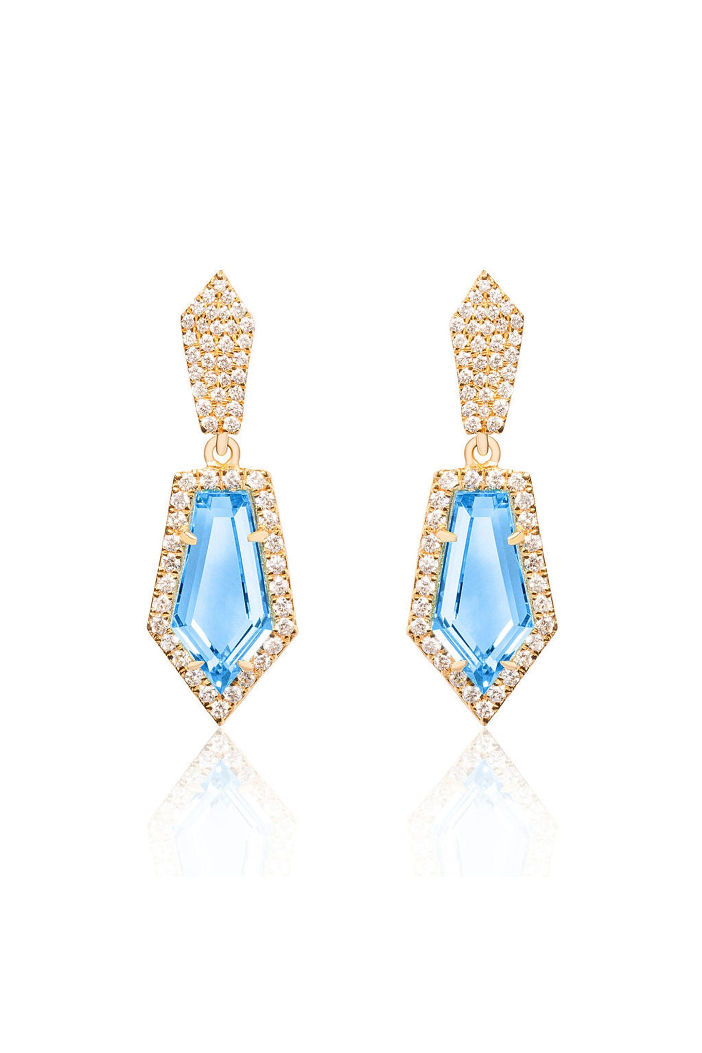 Blue Topaz Diamond Kite Earrings in 18k Yellow Gold