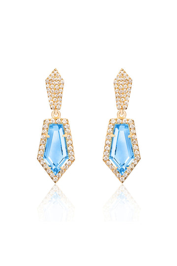 Blue Topaz Diamond Kite Earrings in 18k Yellow Gold