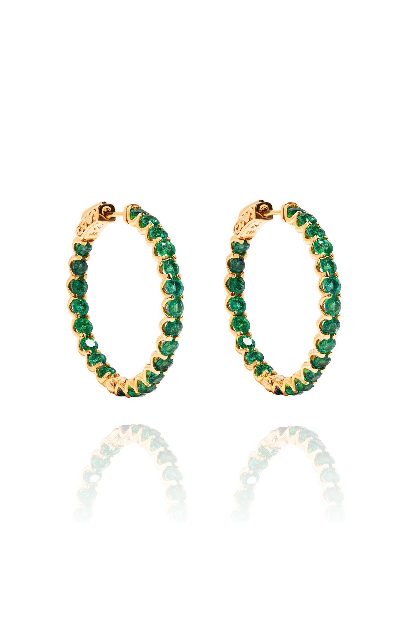 Columbian Emerald Hoop Earrings in 18k Yellow Gold