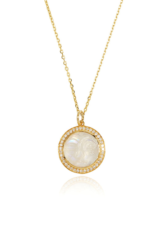 L.A. STEIN Diamond Man in the Moon Moonstone Pendant Necklace
