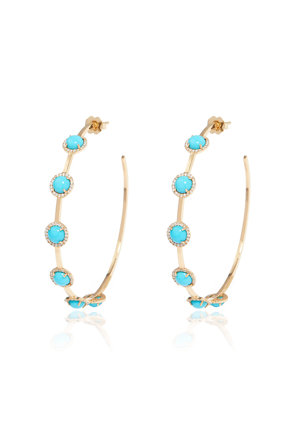 Diamond Turquoise Hoops in 18k Yellow Gold