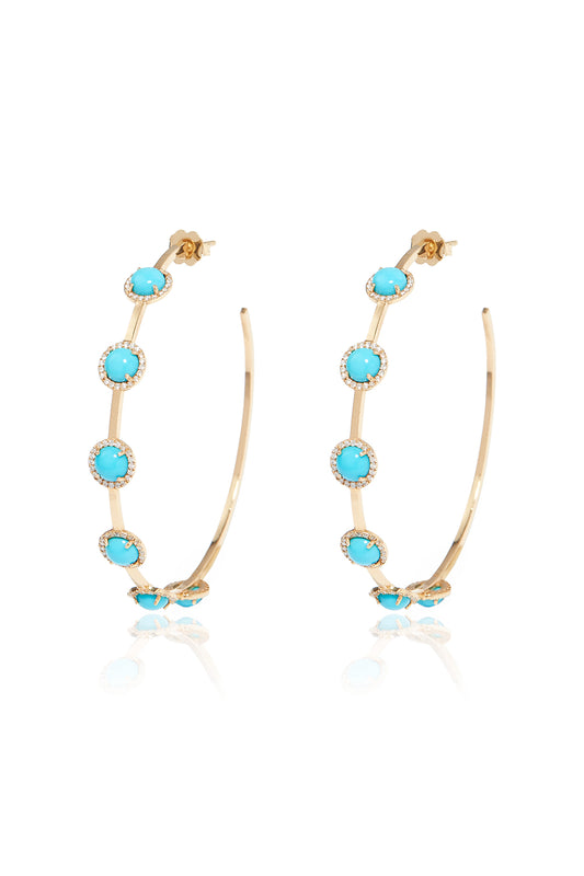 L.A. STEIN Diamond Turquoise Hoops in 18k Yellow Gold