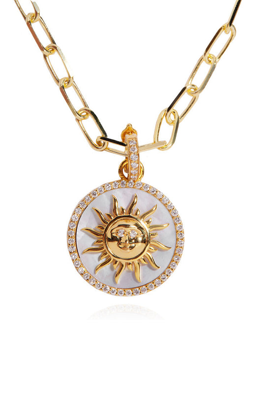 Large Diamond Mother of Pearl Sole Pendant in 18k Yellow Gold