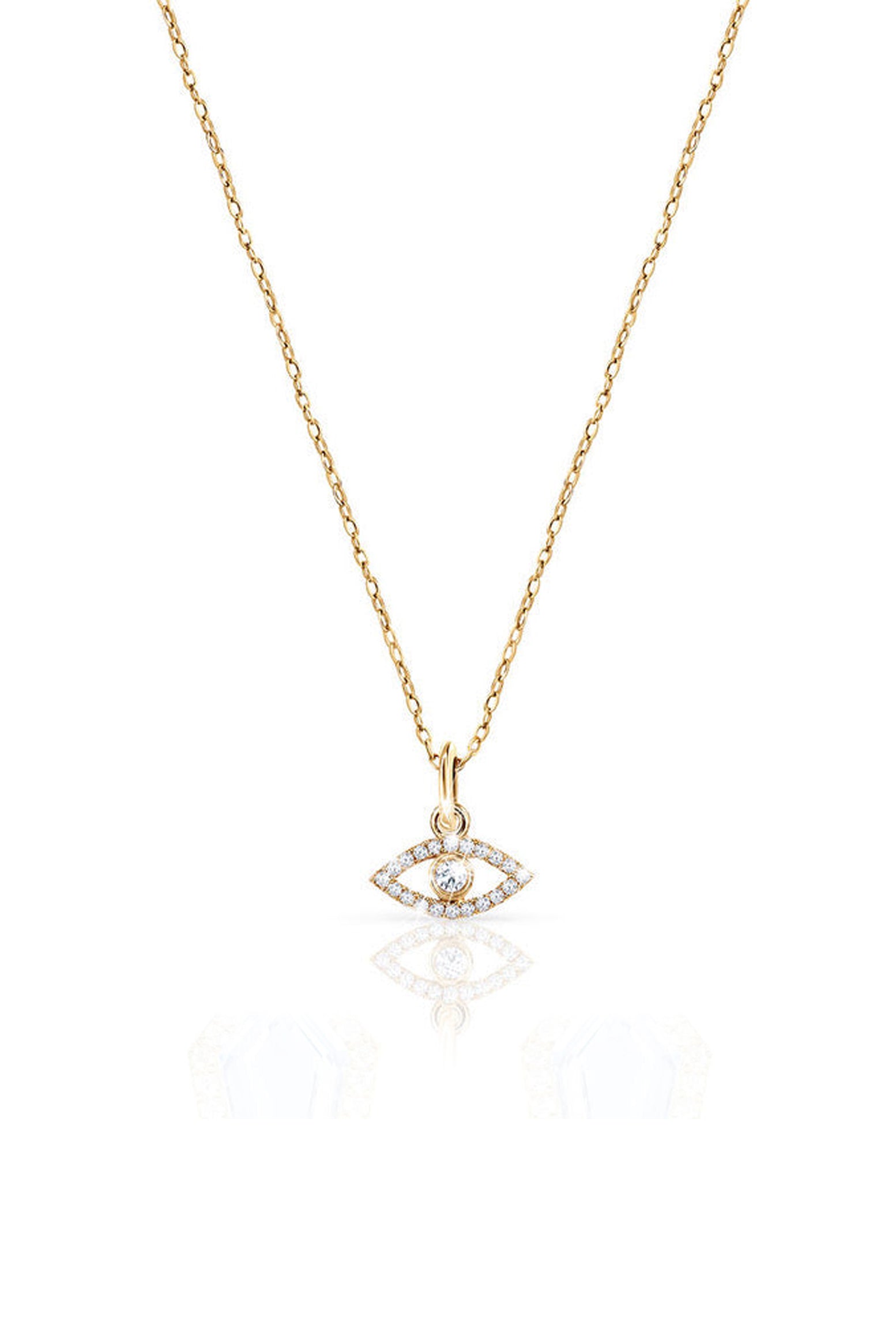 Mini Diamond Evil Eye Necklace in 14k Yellow Gold