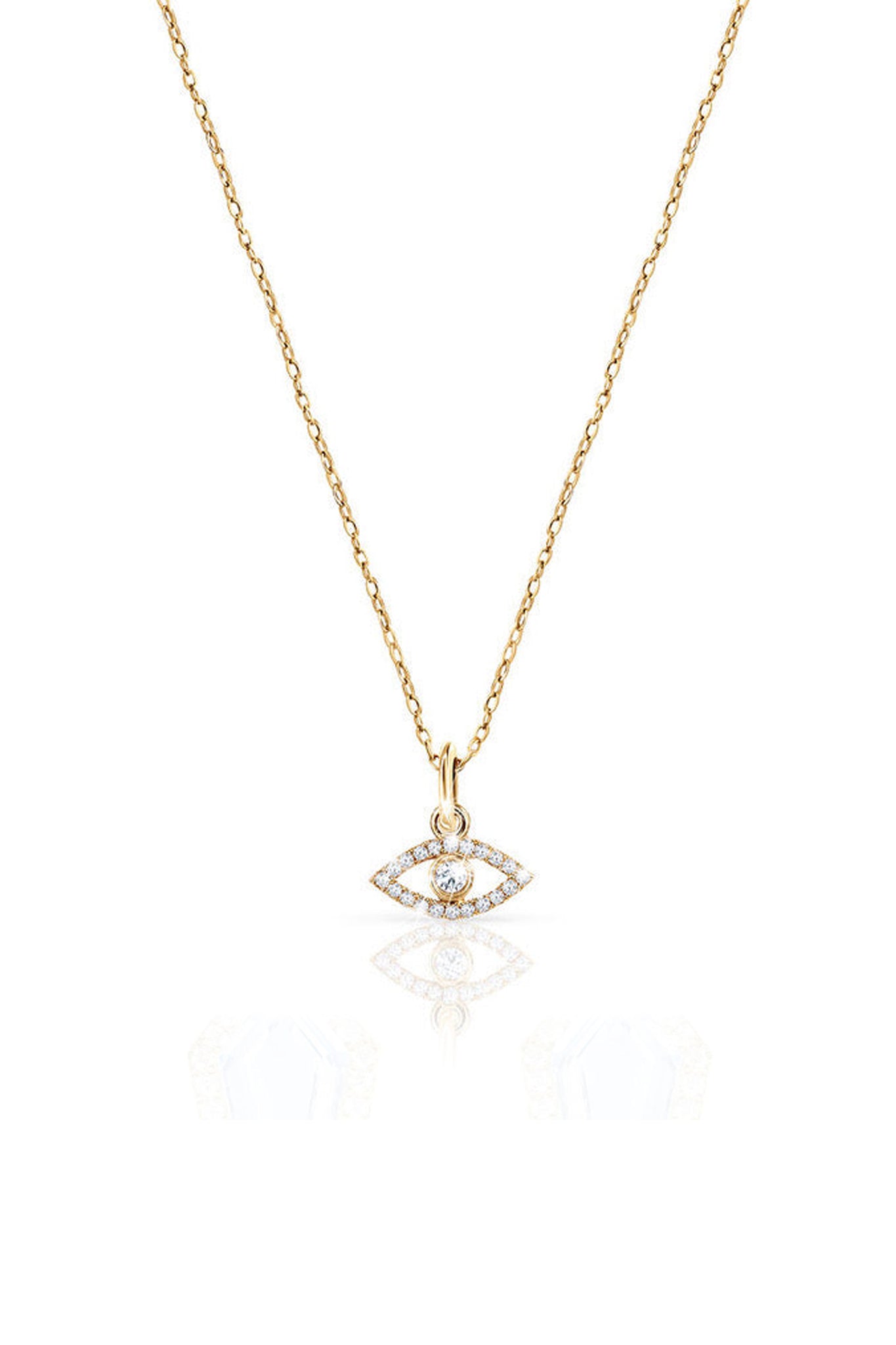 Mini Diamond Evil Eye Necklace in 14k Yellow Gold