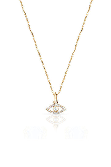 Mini Diamond Evil Eye Necklace in 14k Yellow Gold