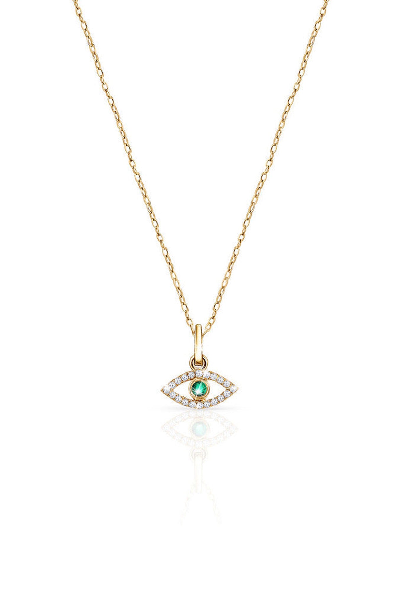 Mini Emerald Evil Eye Necklace in 14k Yellow Gold