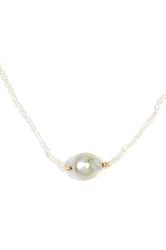L.A. STEIN White Natural Oval Keshi Pearl Necklace