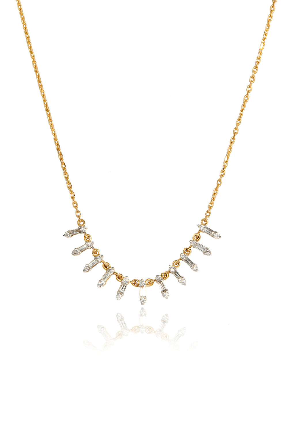 Floating Baguette Diamond Row Necklace in 18k Yellow Gold