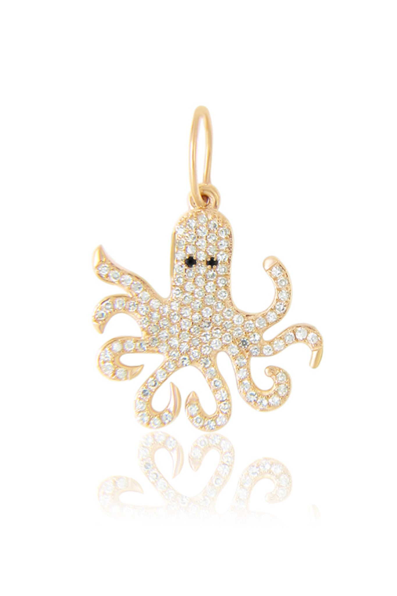 Diamond Pave Octopus Charm in 14k Gold