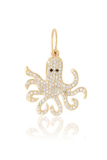 Diamond Pave Octopus Charm in 14k Gold