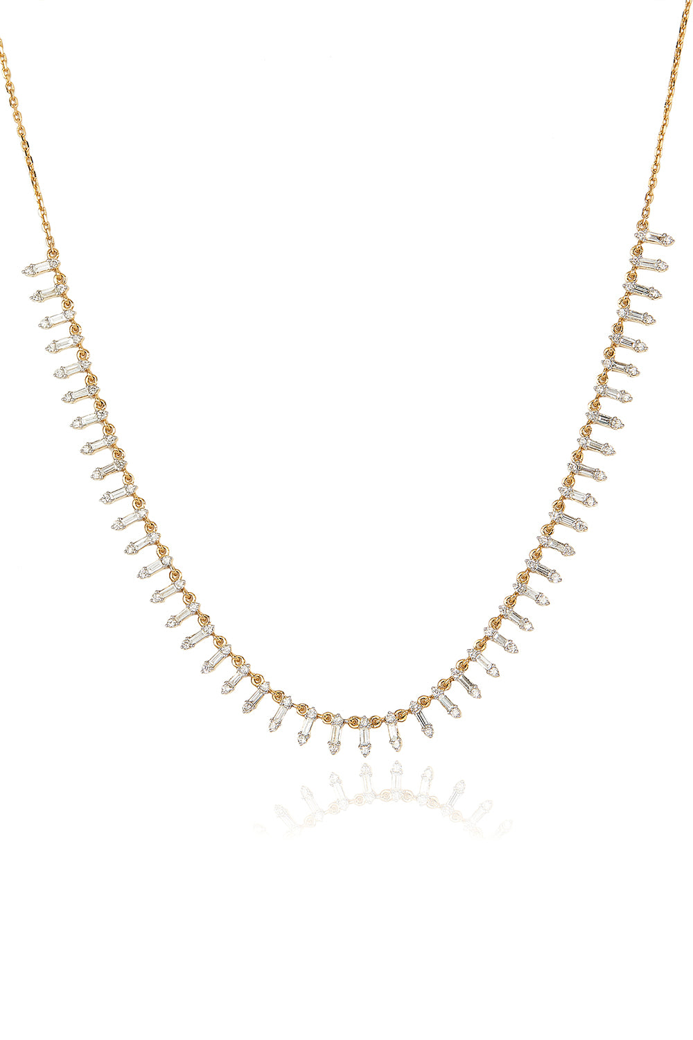 Floating Baguette Diamond Collar Necklace in 18k Yellow Gold