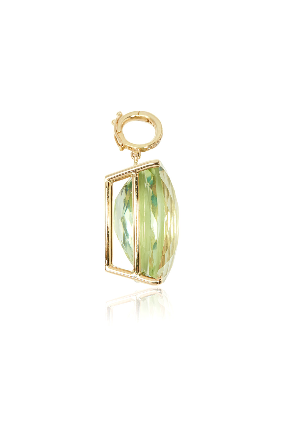 L.A. STEIN Large Diamond Green Amethyst Pendant in Yellow Gold