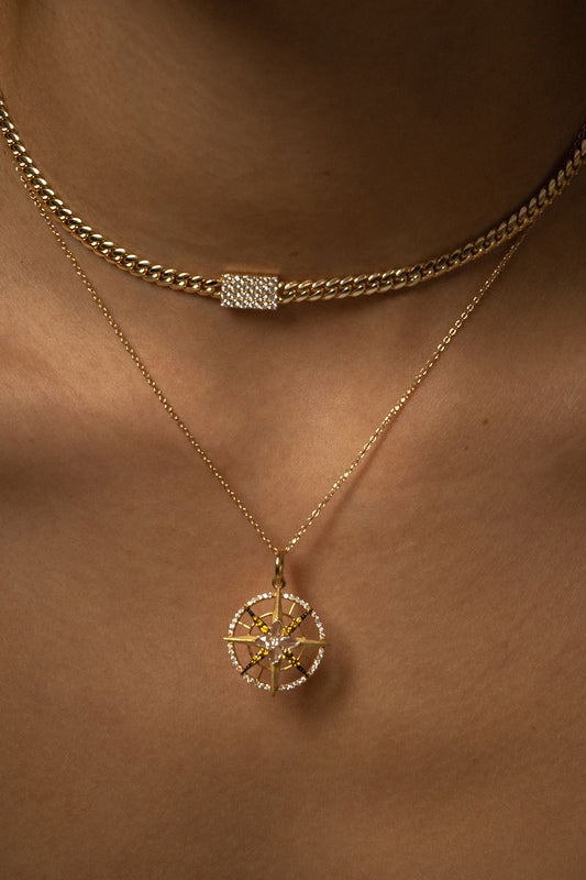 L.A. STEIN Rose Cut Brown Diamond Compass Necklace in 18k Yellow Gold