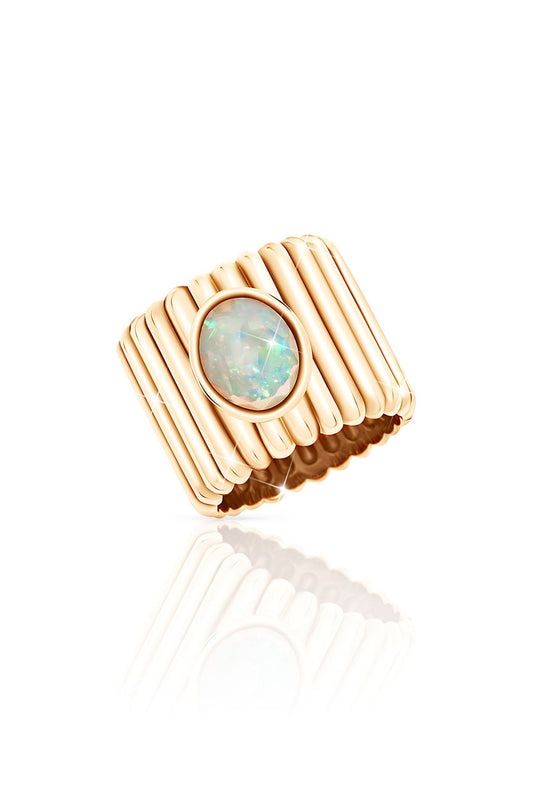 L.A. STEIN Ethiopian Opal Fluted Ring in 18k Yellow Gold