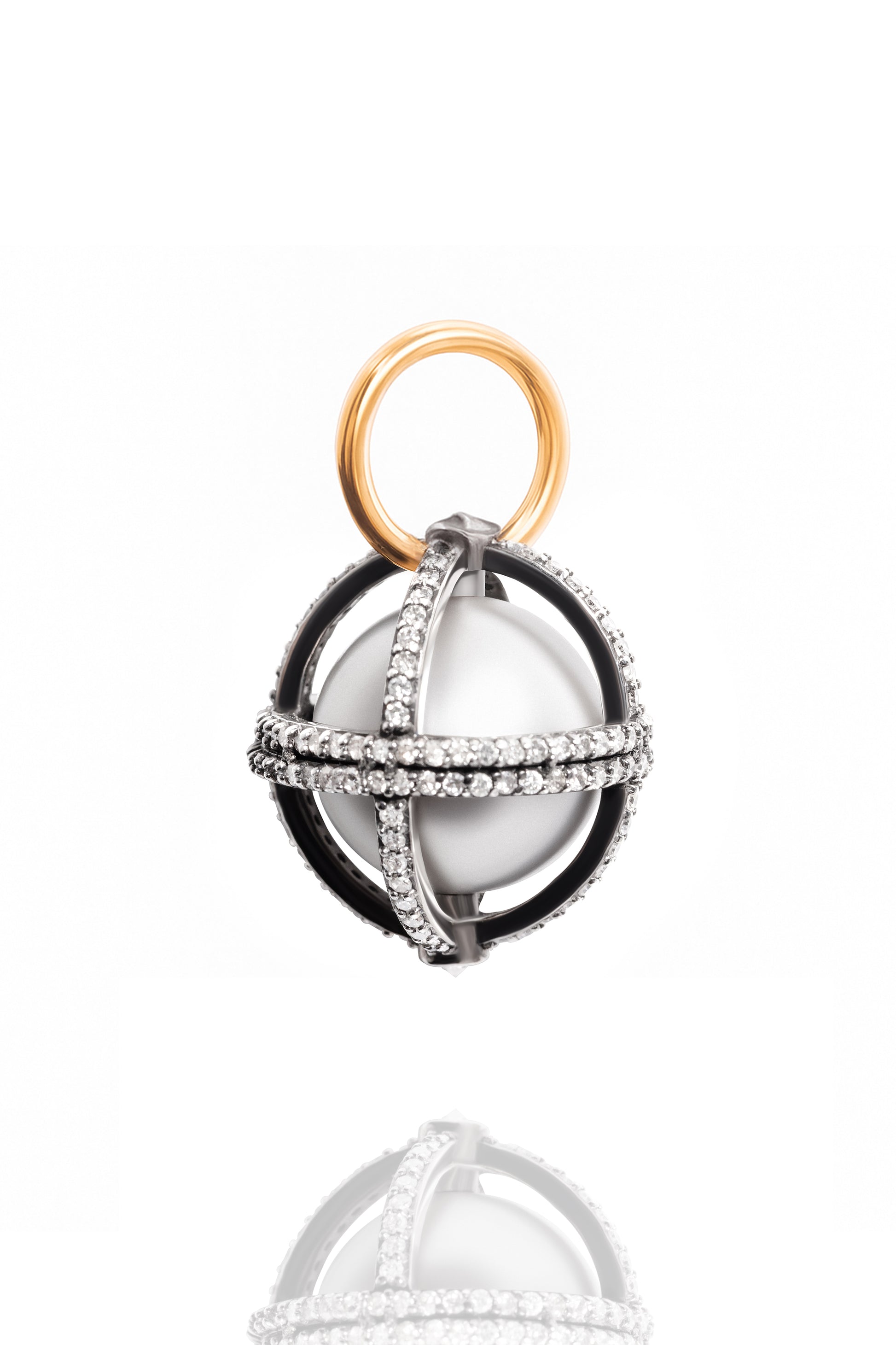 L.A. STEIN Diamond Tahitian Pearl Orb Pendant in 14k Yellow Gold and Sterling Silver