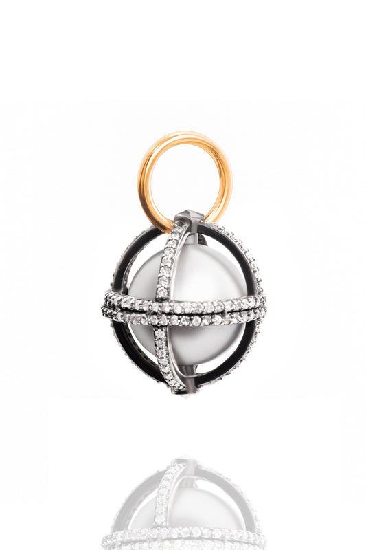 Diamond Tahitian Pearl Orb Pendant in 14k Yellow Gold and Sterling Silver
