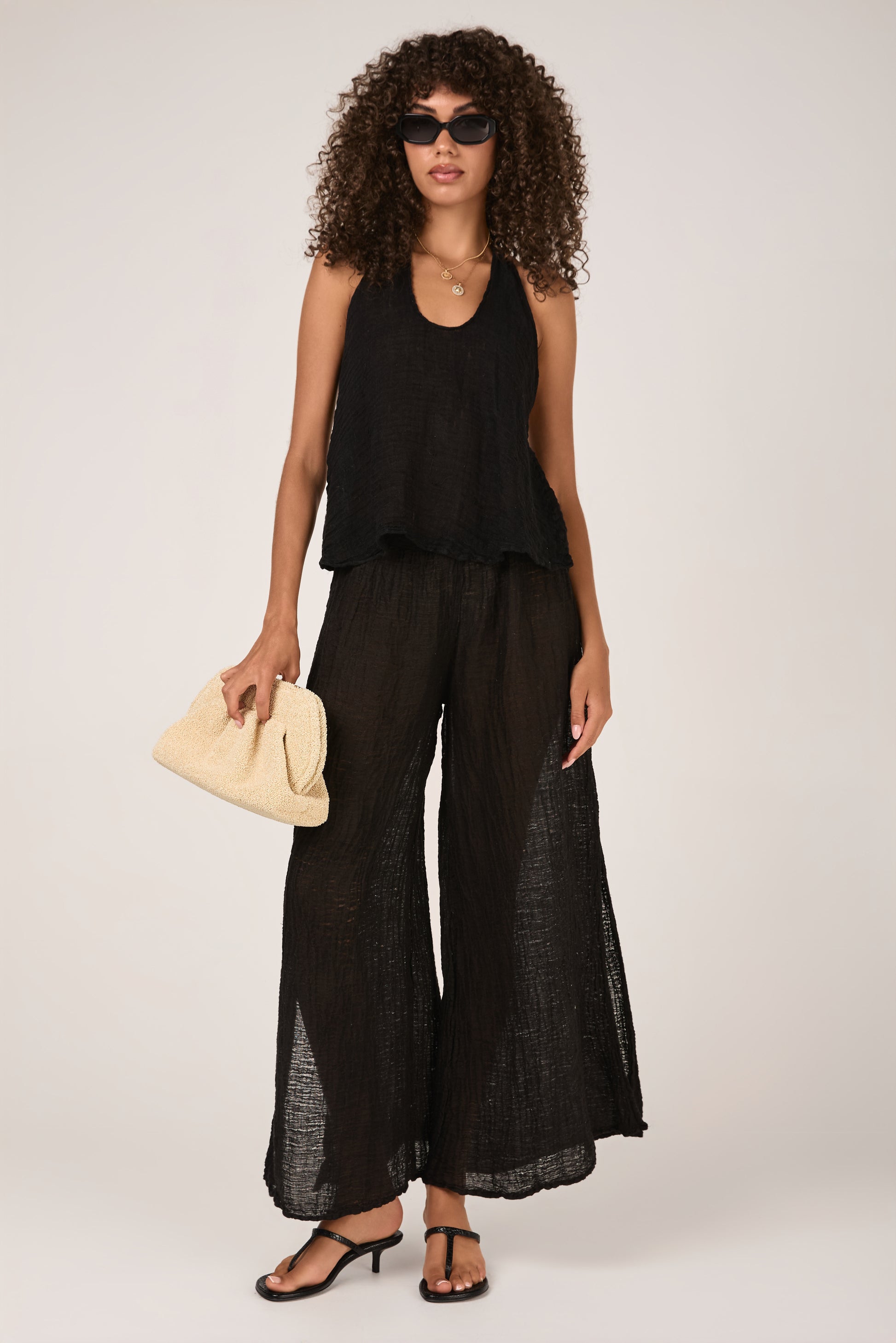 LA BOTTEGA DI BRUNELLA Pantalone Sequoia Garzata Linen Pant in Nero