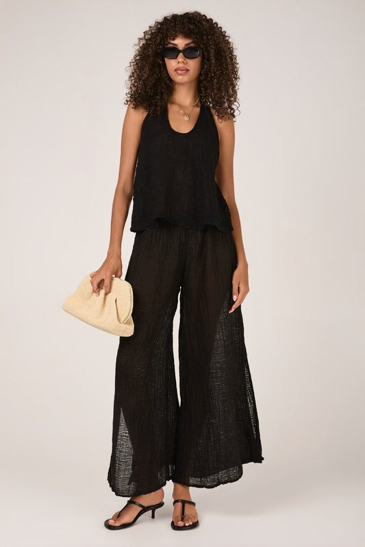 LA BOTTEGA DI BRUNELLA Pantalone Sequoia Garzata Linen Pant in Nero