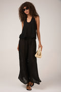 LA BOTTEGA DI BRUNELLA Pantalone Sequoia Garzata Linen Pant in Nero