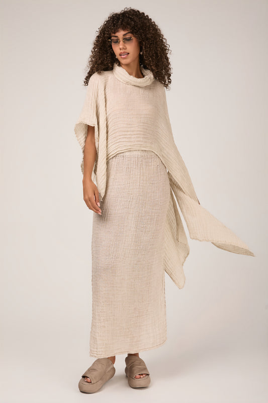 Cairo Linen Scriba Poncho in Naturale