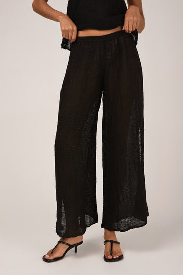 LA BOTTEGA DI BRUNELLA Pantalone Sequoia Garzata Linen Pant in Nero