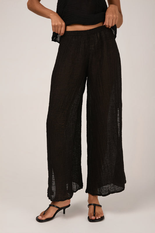 LA BOTTEGA DI BRUNELLA Pantalone Sequoia Garzata Linen Pant in Nero