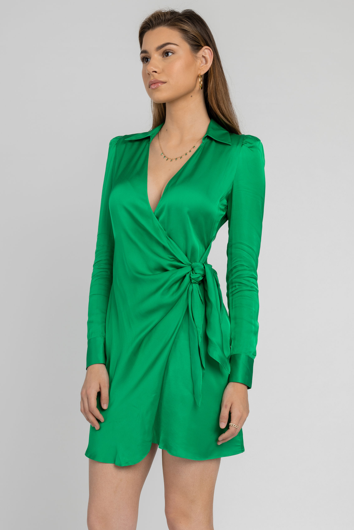 Amani Wrap Mini Dress in Grass Green – T. Boutique