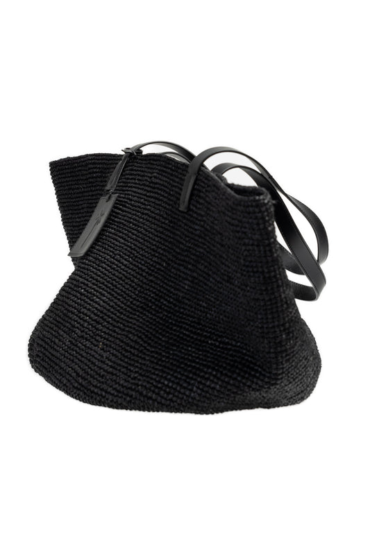 MANEBÍ Basket Bag in Natural Black Raffia