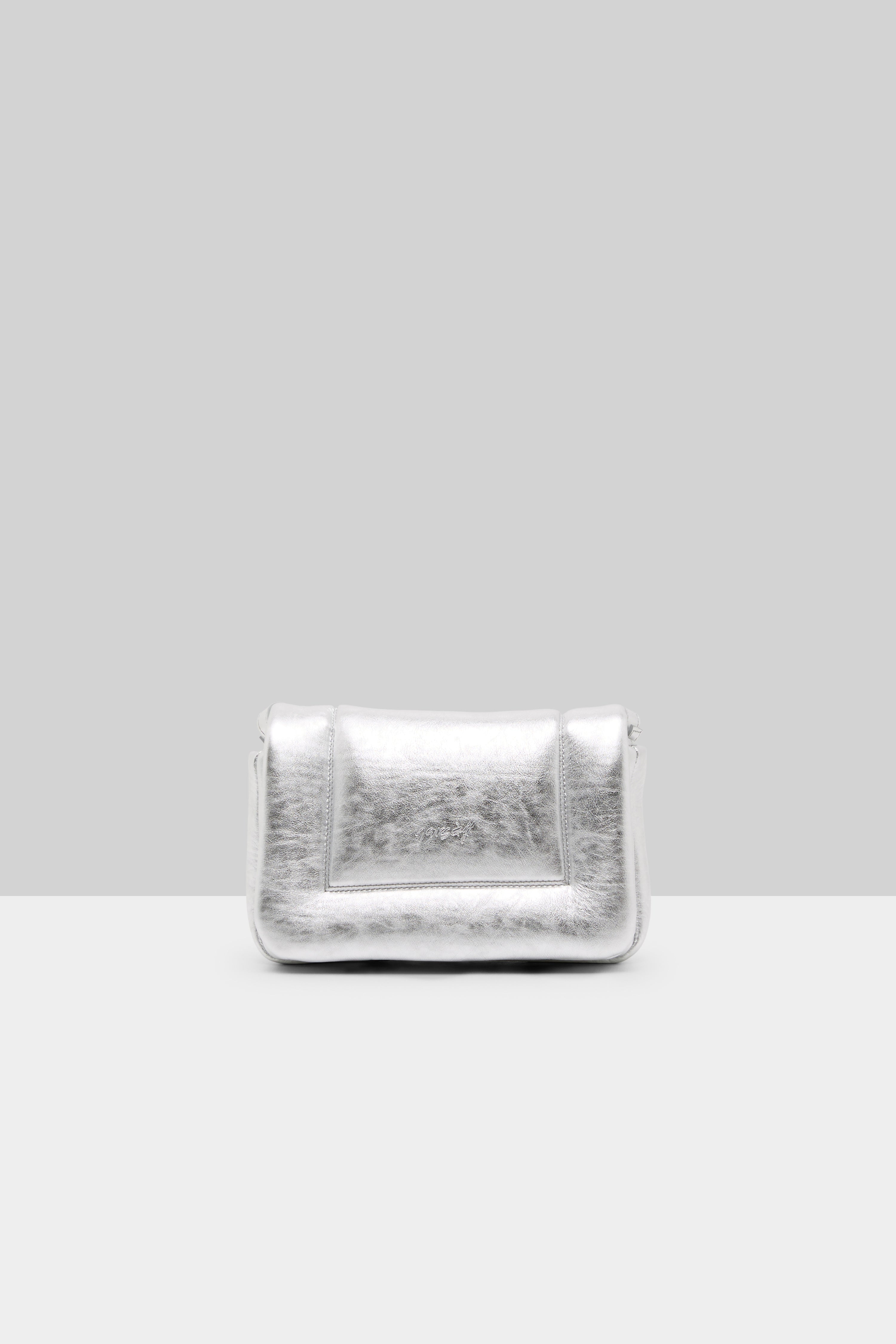 Riquadro Laminated Leather Clutch Bag in Silver Foil