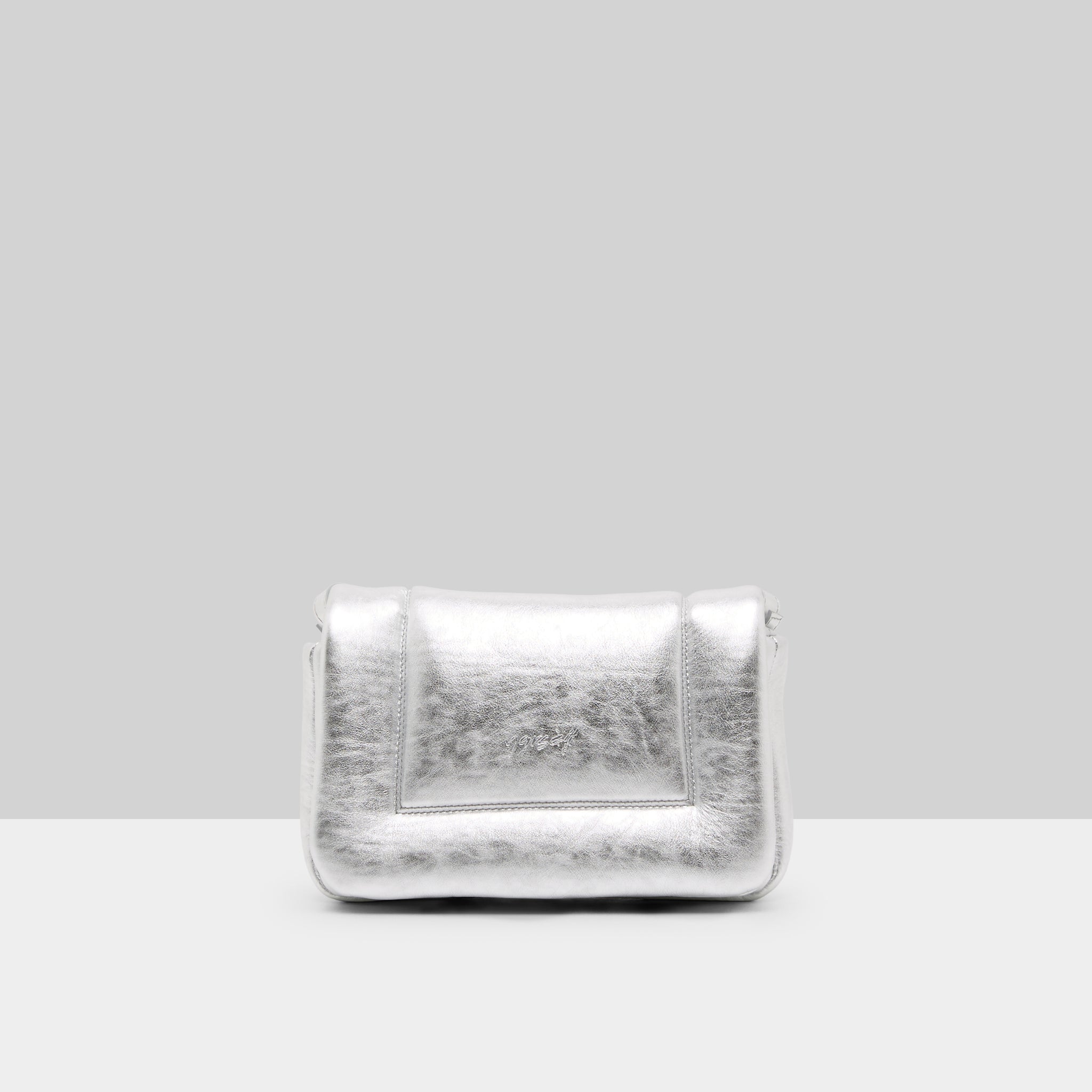 MARSÈLL Riquadro Laminated Leather Clutch Bag in Silver Foil