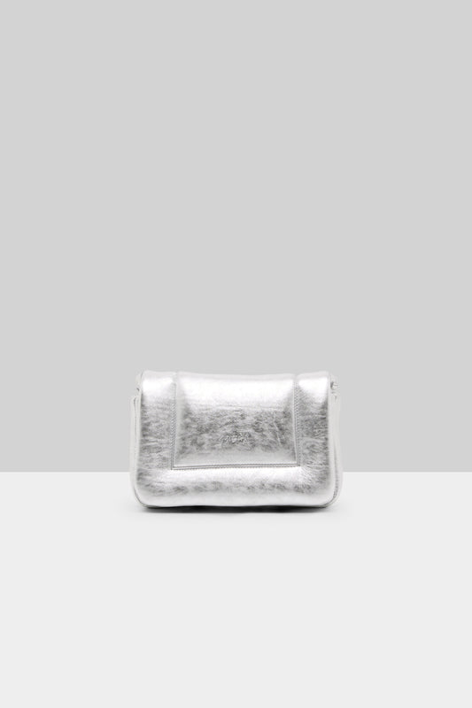 MARSÈLL Riquadro Laminated Leather Clutch Bag in Silver Foil