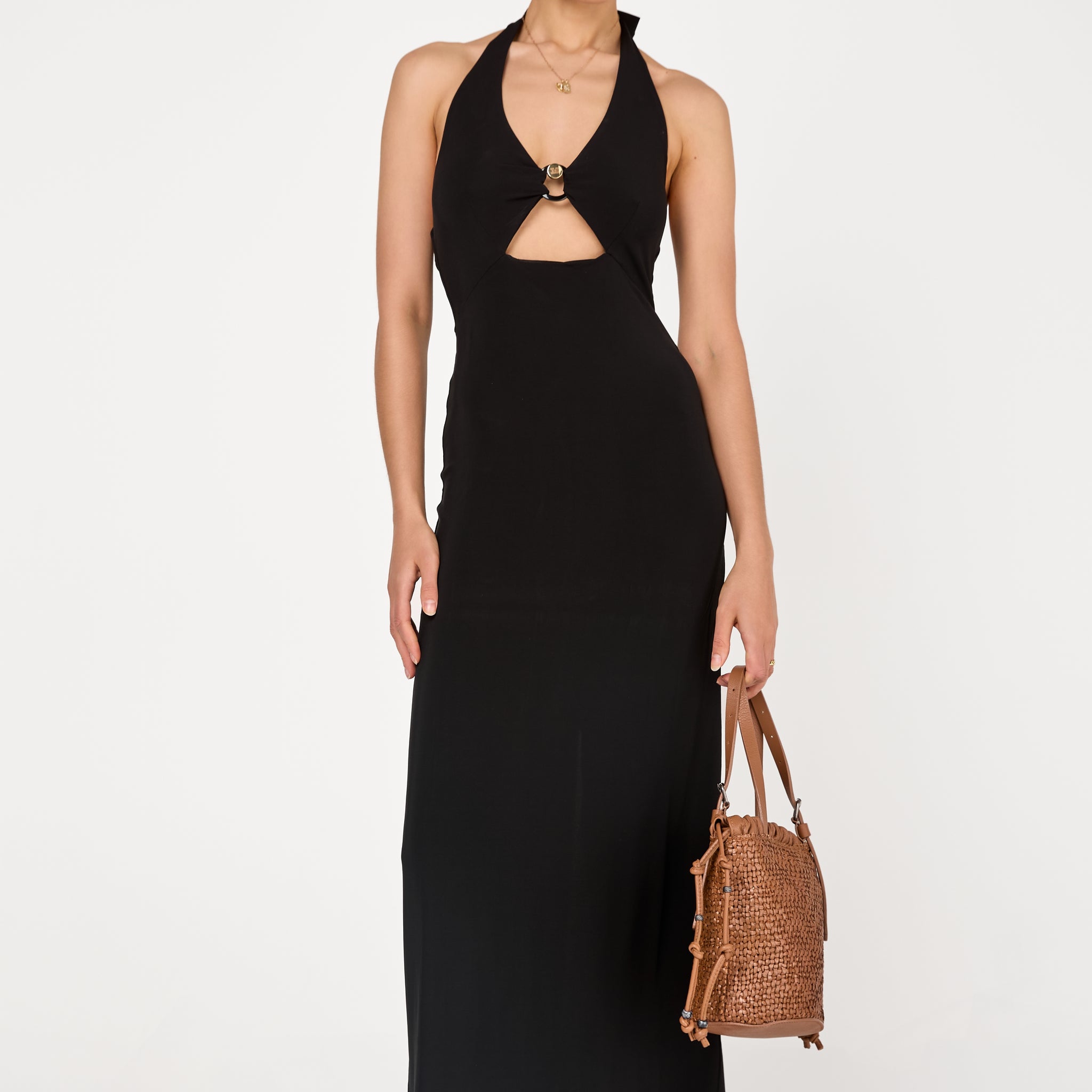 Ghiotto Long Crepe Jersey Dress in Black