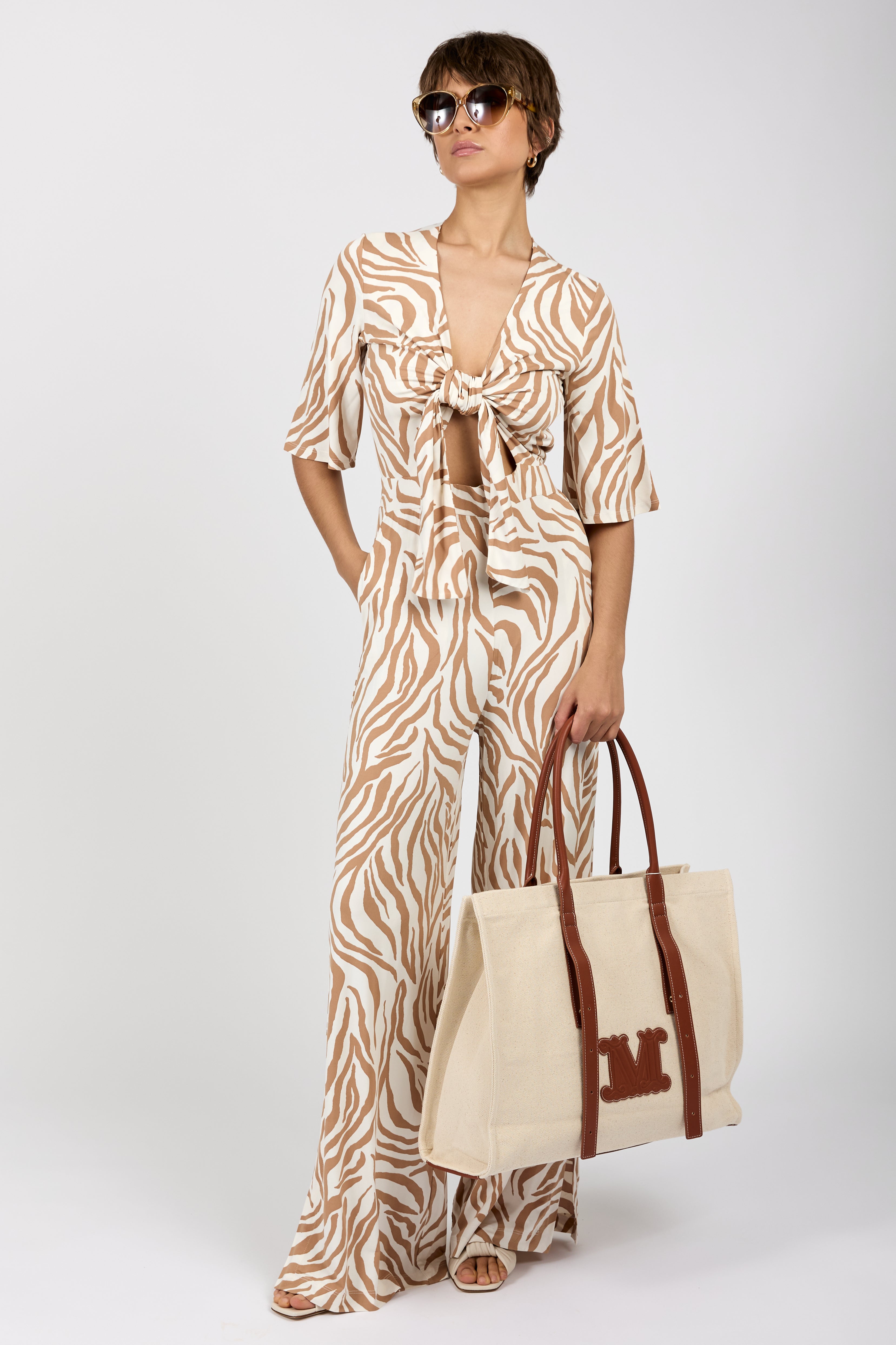 Papiri Jumpsuit Overall in Beige Zebra