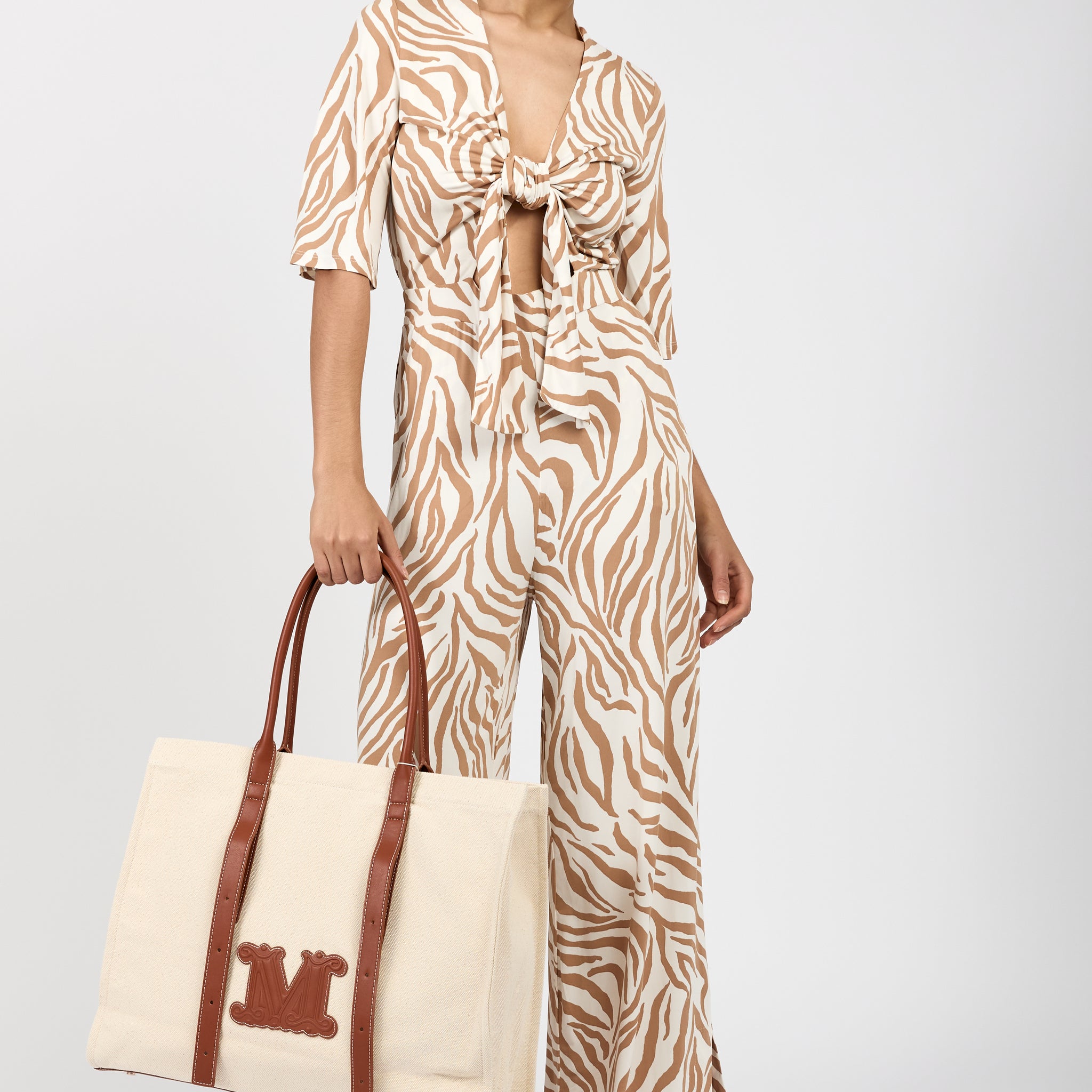 MAX MARA LEISURE Papiri Jumpsuit Overall in Beige Zebra