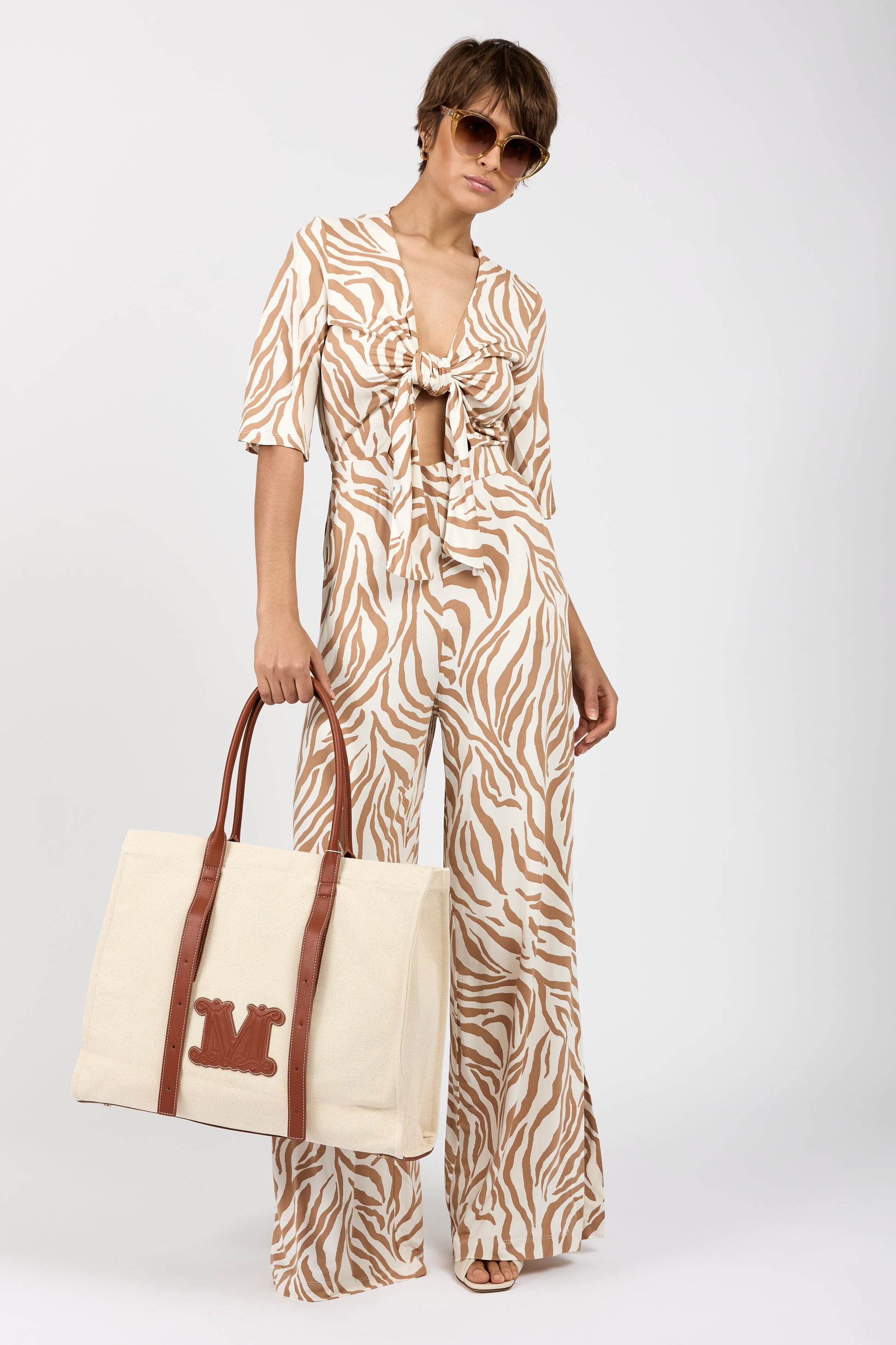 MAX MARA LEISURE Papiri Jumpsuit Overall in Beige Zebra