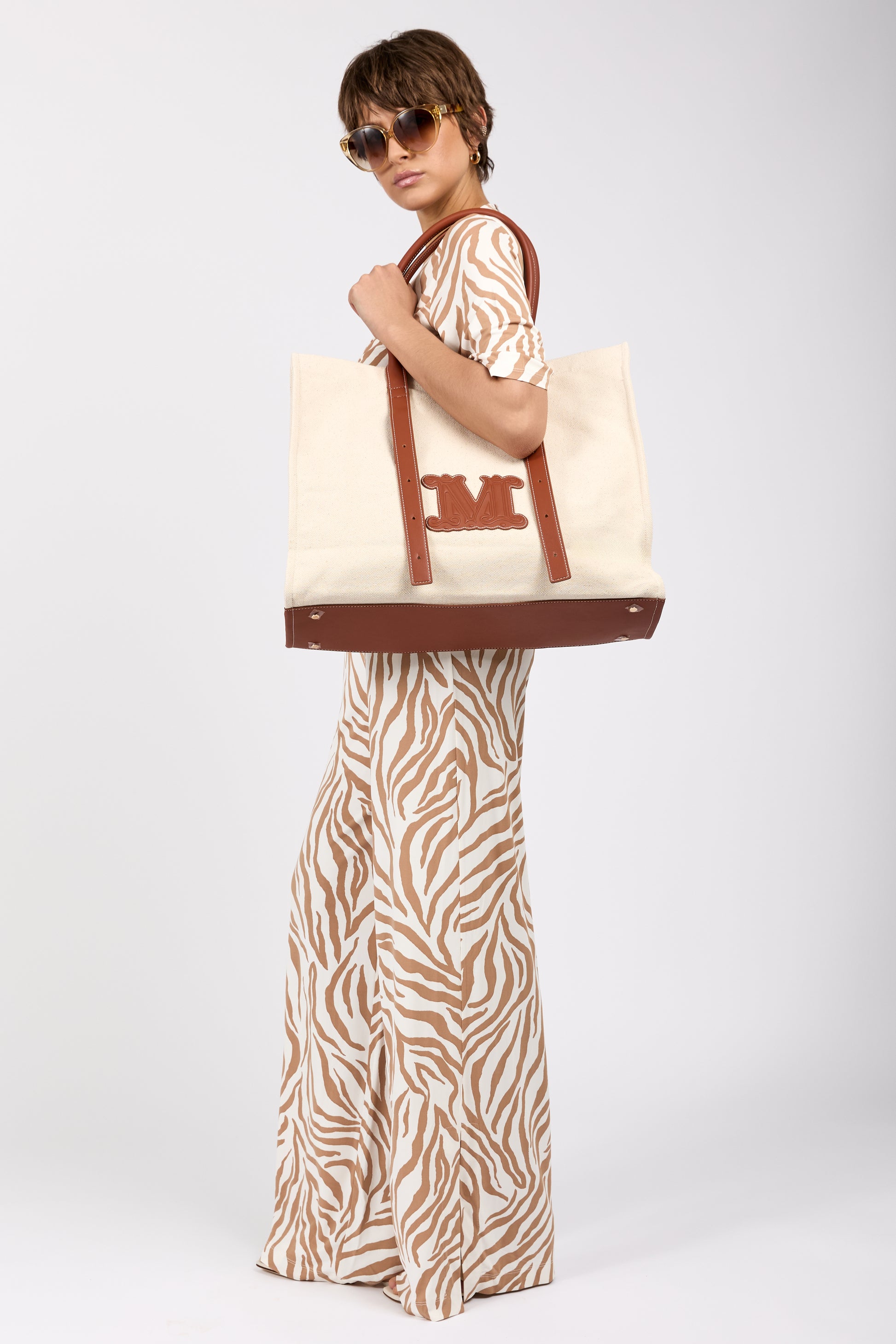 MAX MARA LEISURE Papiri Jumpsuit Overall in Beige Zebra