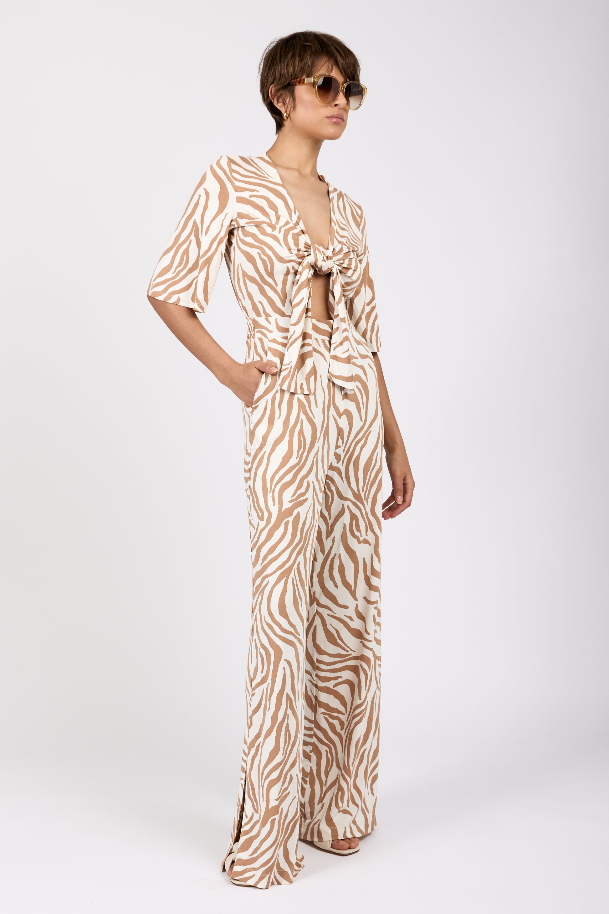 MAX MARA LEISURE Papiri Jumpsuit Overall in Beige Zebra