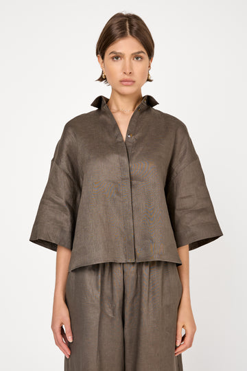 Mirano Linen Shirt in Dark Green