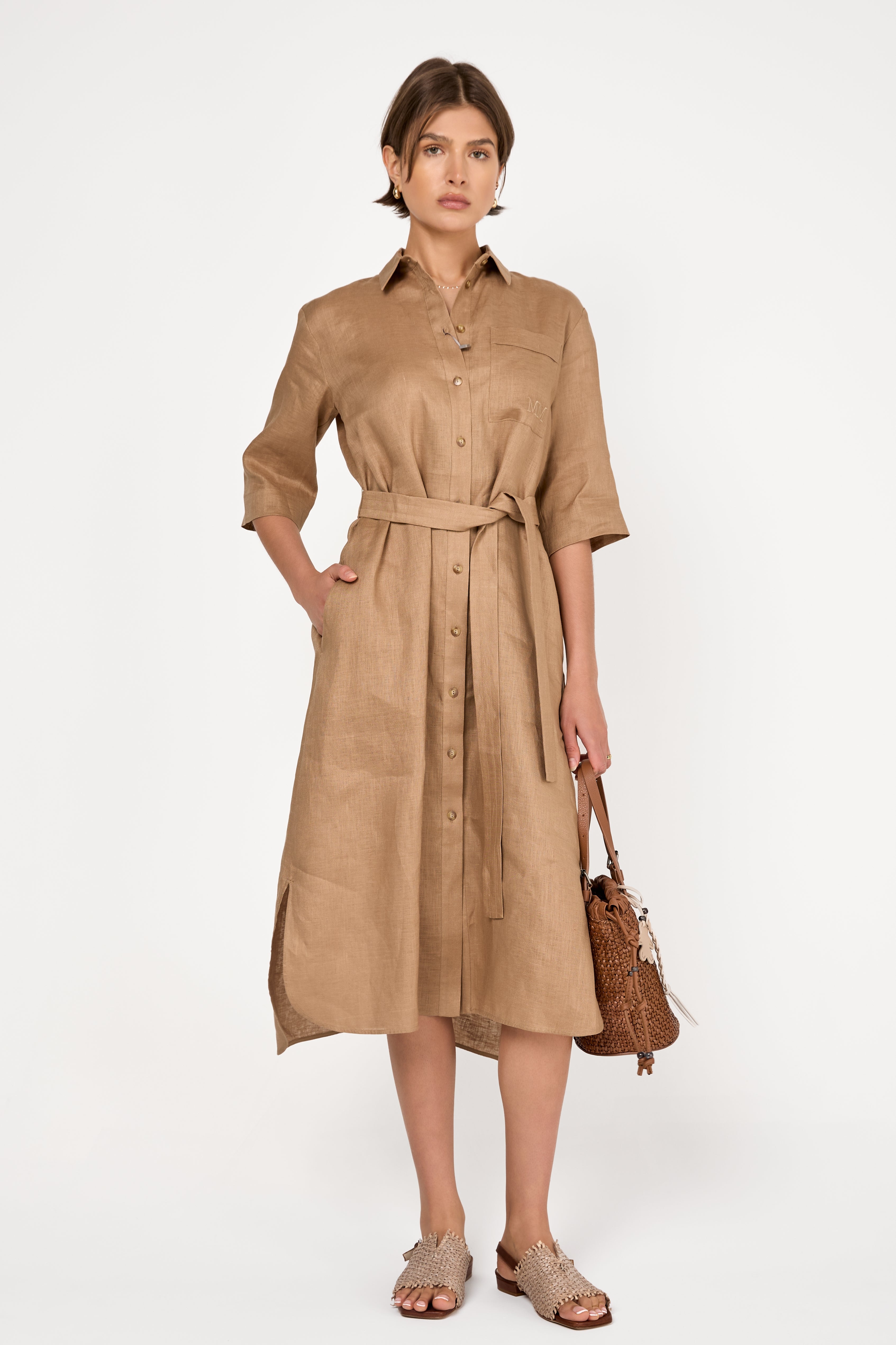 Max Mara Linen Button Down Long Dress | Camel
