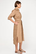 max mara leisure linen dress Max Mara Nocino Belted Linen Midi Shirt Dress In Blue - 50% Off