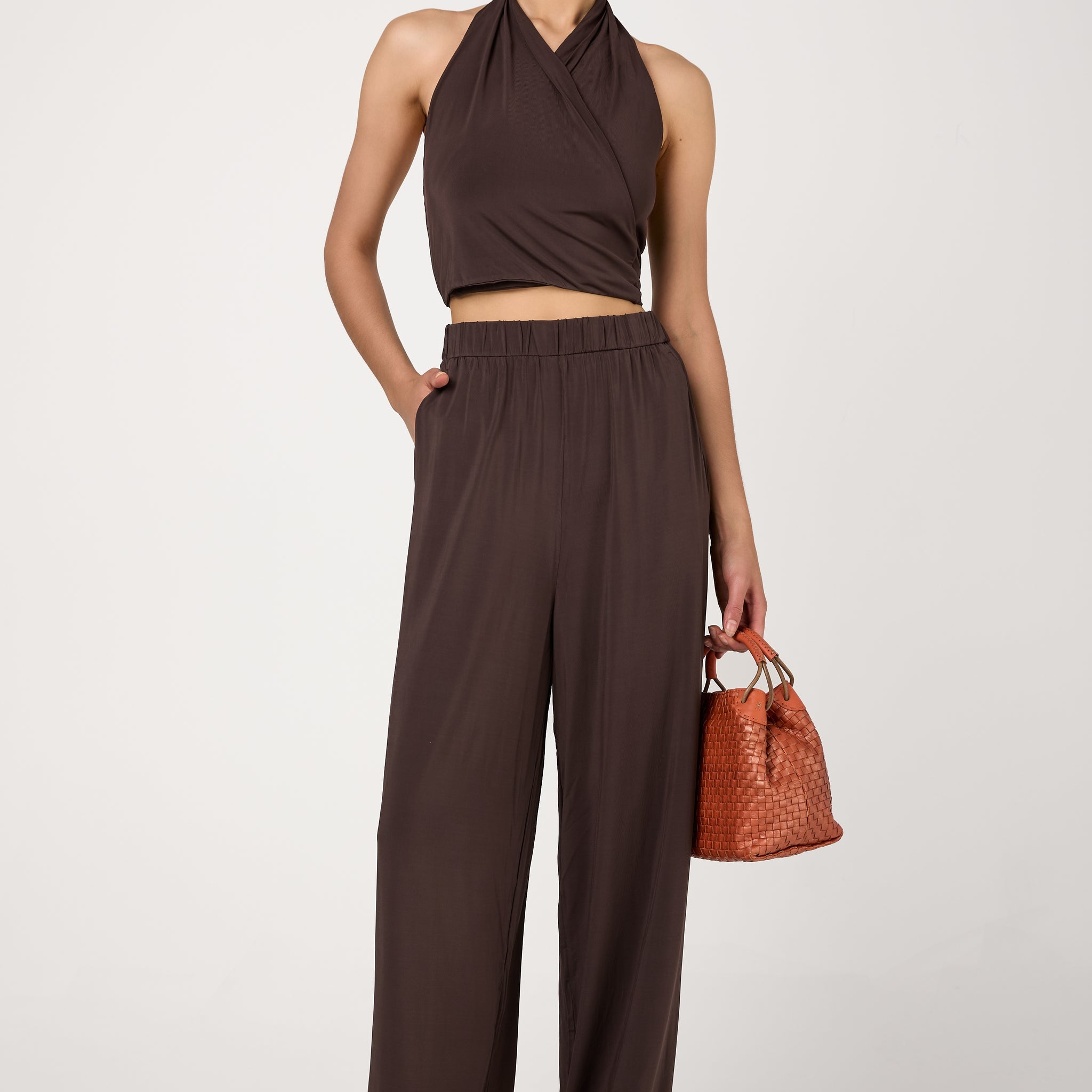 Savio Crepe Jersey Pants in Coffee