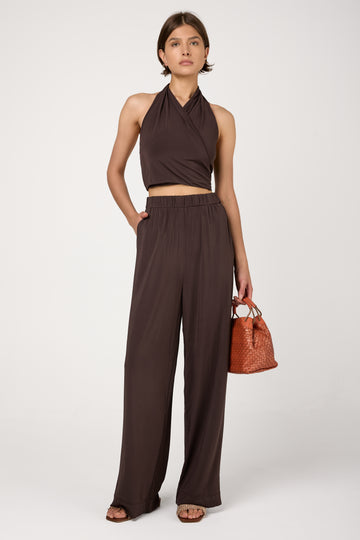 Savio Crepe Jersey Pants in Coffee