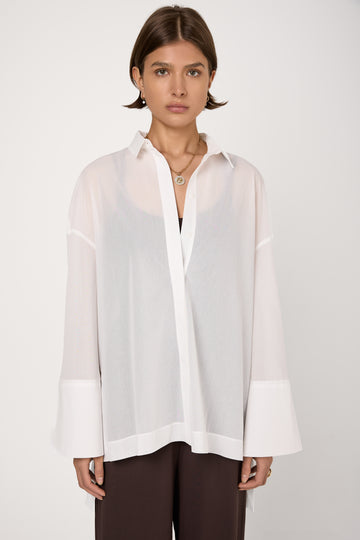 Sedan Button-Neck Shirt in White