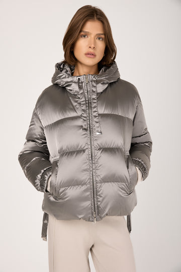 Crochet Puffer Jacket in Pale Silver