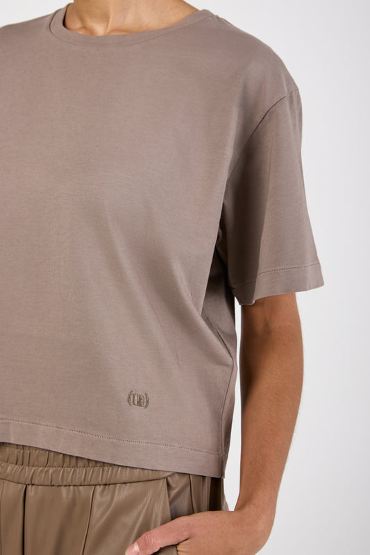 Cotton Crewneck Jersey T-Shirt in Mink