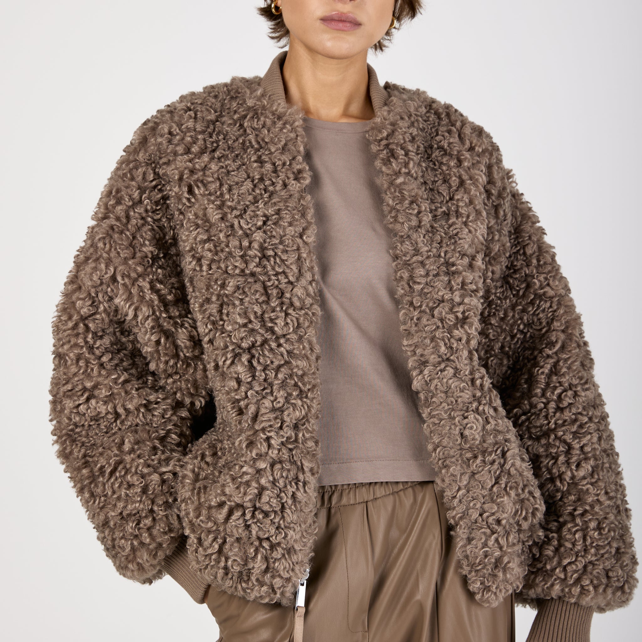 Faux Fur Bomber Jacket in Mink