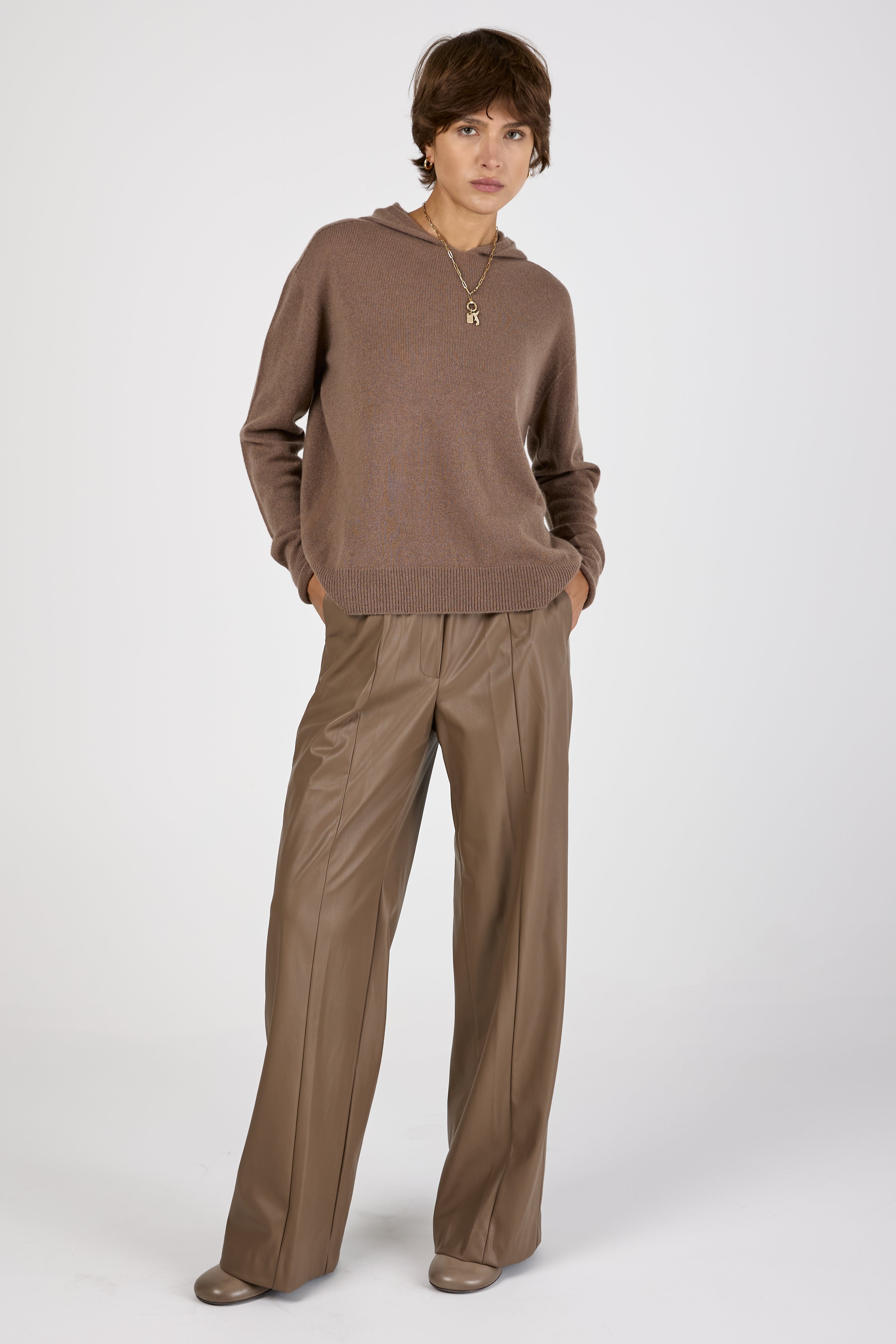 Wide Leg Vegan Leather Pant in Mink